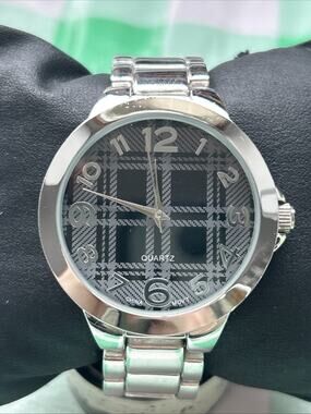 Silver Tone Plaid Dial Quartz Watch